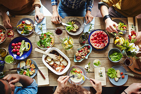 Table with food and beverages