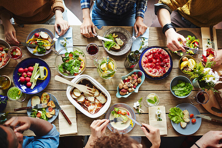 Table with food and beverages