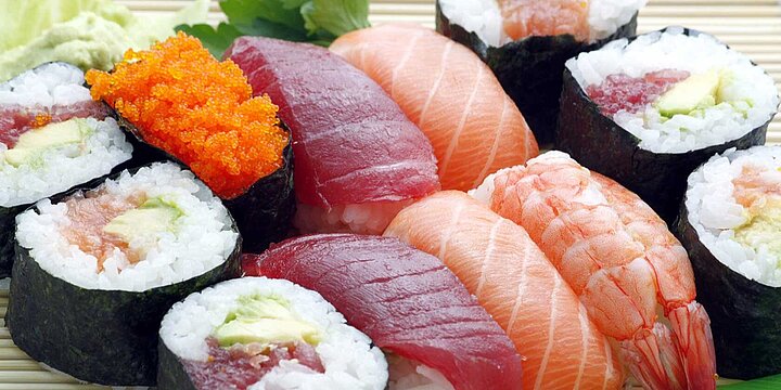 Different sorts of sushi in close up