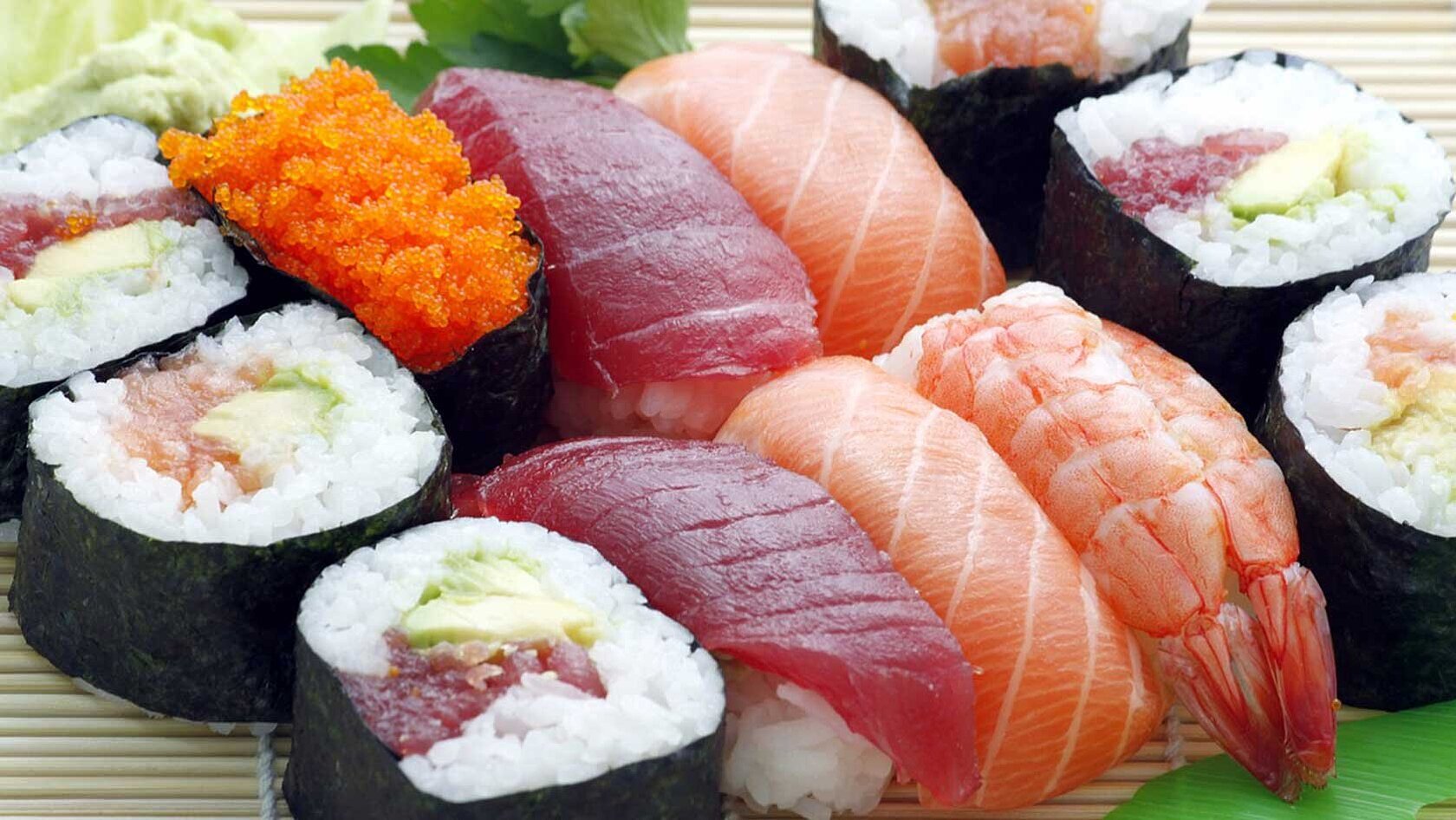 Different sorts of sushi in close up