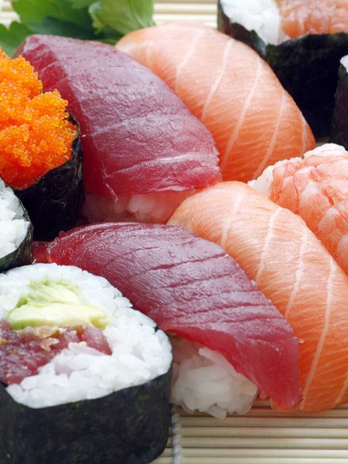 Different sorts of sushi in close up