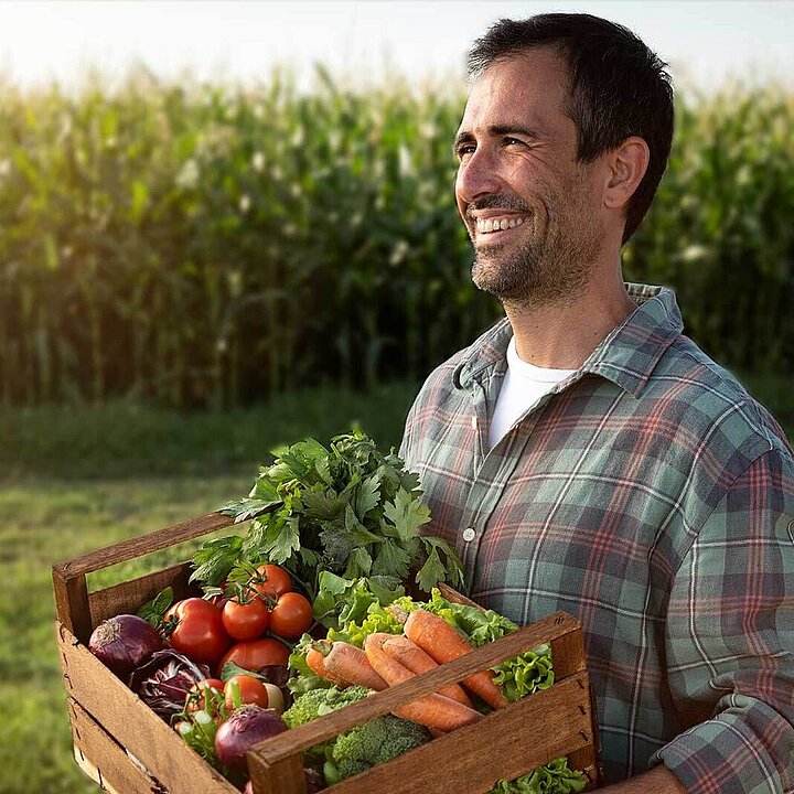 Farmer with organic vegetables in the field