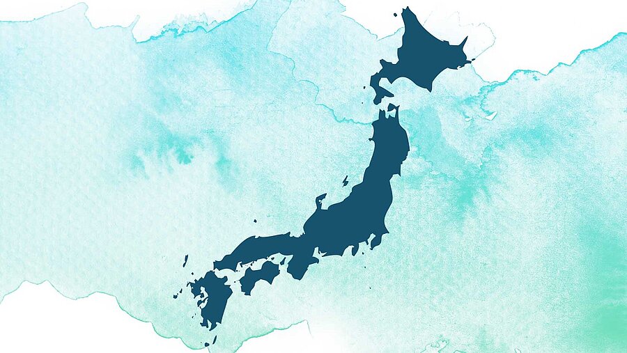 Japan outlines on blue background