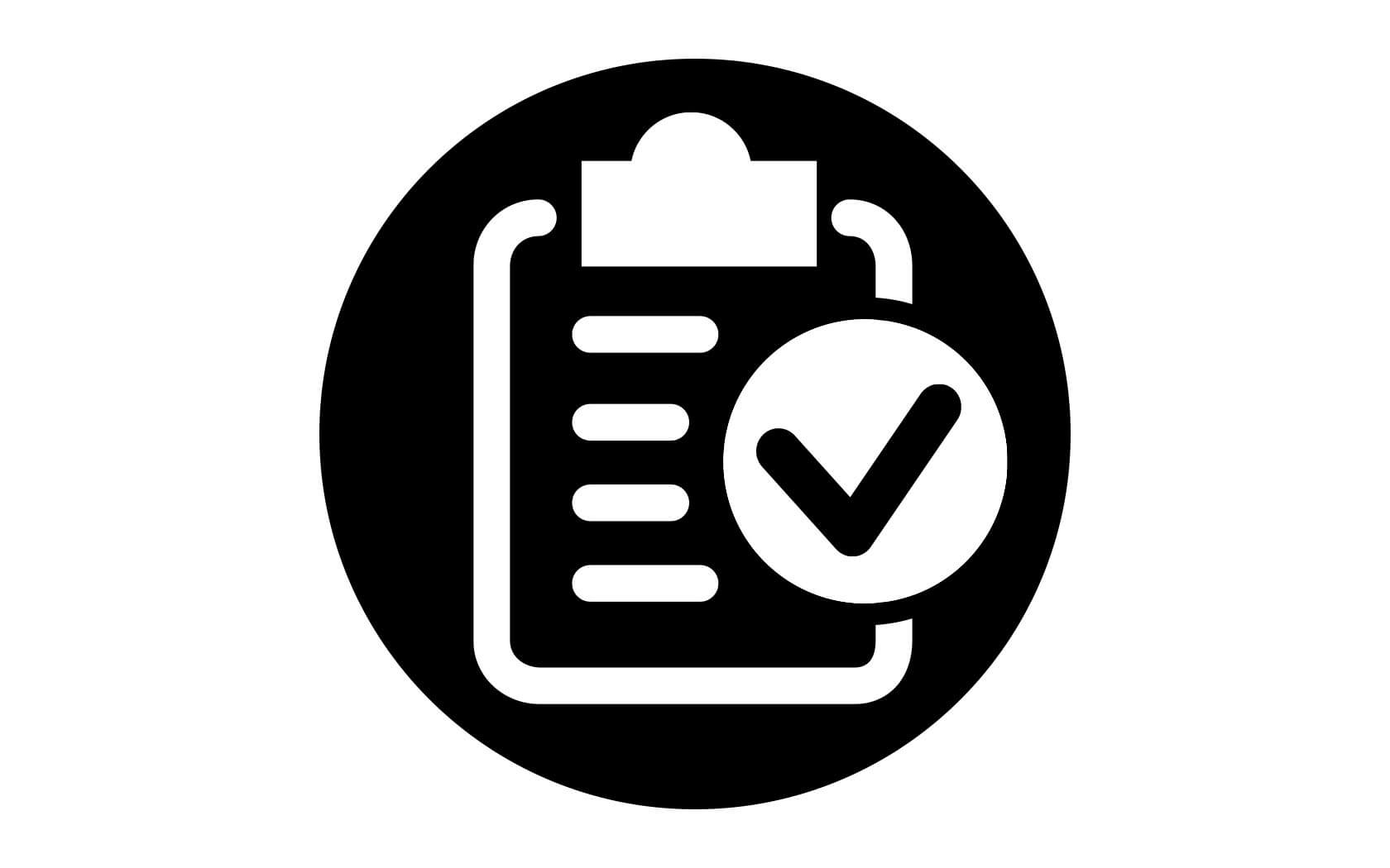 Scharzes Icon auf dem eine Checkliste abgebildet ist