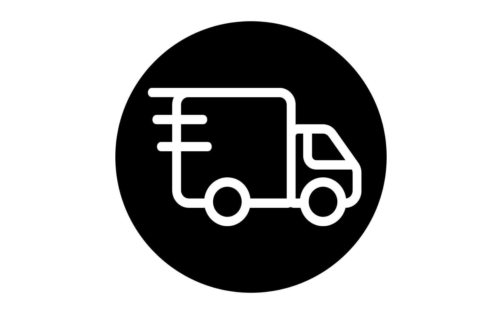 Schwarzes Symbol mit abgebildetem Lieferfahrzeug