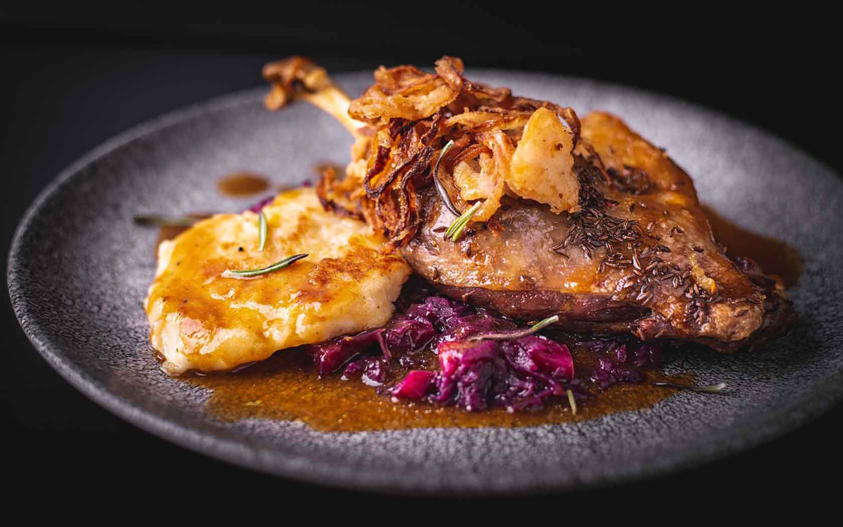 Plate with roasted duck